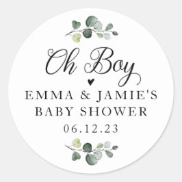Greenery Oh Boy Baby Shower Sticker