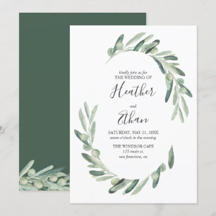 Greenery Olive Moderner Schriftart Hochzeit Einladung