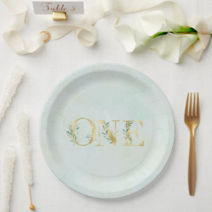 Greenery ONE first birthday party plates! Paper Pl Pappteller
