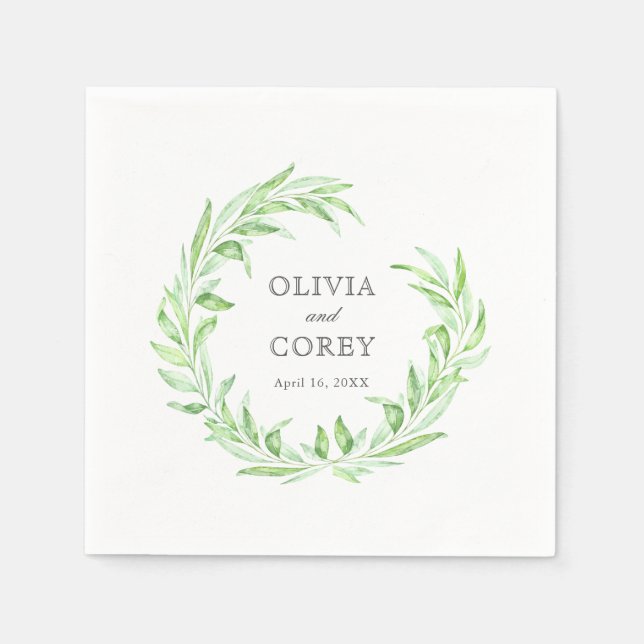 Greenery Open Laurel Wreath Wedding Serviette (Vorderseite)