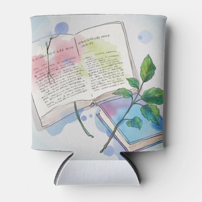 Greenery & Pages - Artistic Can Cooler for Thought Dosenkühler (Vorderseite)