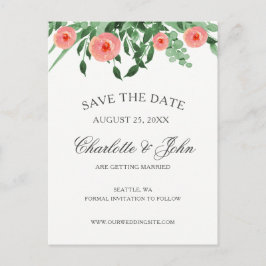 Greenery Peach Blume Wedding speichern Sie die Dat Ankündigungspostkarte