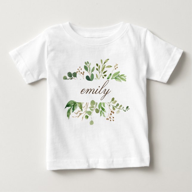 Greenery Personalisiert Name Baby T-shirt (Vorderseite)
