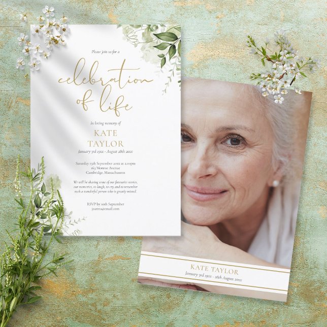 Greenery Photo Funeral Celebration of Life Einladung (Von Creator hochgeladen)