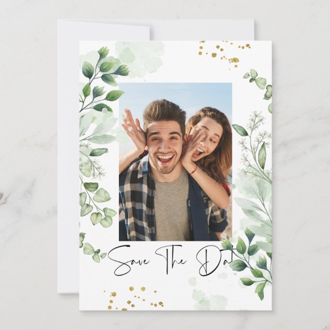 Greenery Photo Save The Date Invitation Einladung (Vorderseite)