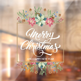 Greenery Pines Poinsettias Frohe Weihnachten Fensteraufkleber