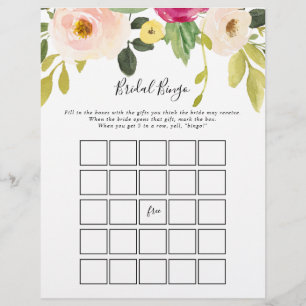 Greenery Pink Blush Bloral Bridal Bingo Spiel