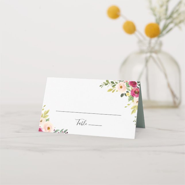 Greenery Pink Blush Bloral Wedding Platzkarte (Vorderseite)