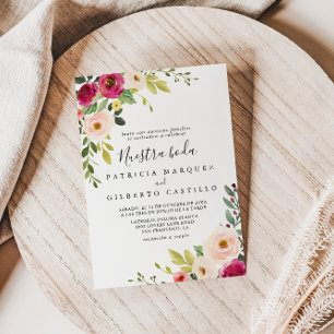 Greenery Pink Blush Floral Nuestra Boda Wedding Einladung
