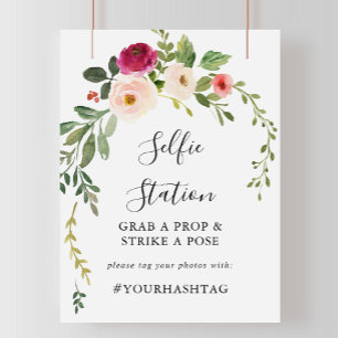 Greenery Pink Blush Floral Selfie Station Zeichen Poster