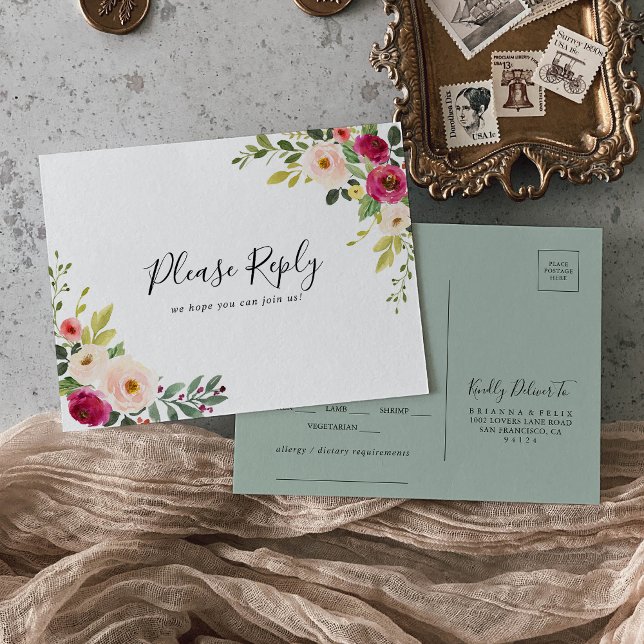 Greenery Pink Blush Menü Auswahl UAWG Postkarte (Von Creator hochgeladen)