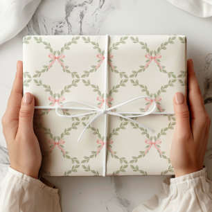 Greenery Pink Bow Trellis Geschenkpapier