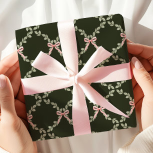 Greenery Pink Bow Trellis Geschenkpapier