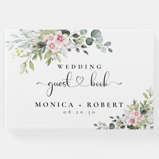 Greenery Pink Rose Wedding Gästebuch (Vorderseite)