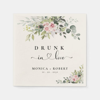 Greenery Pink Rose Wedding Napkins Serviette