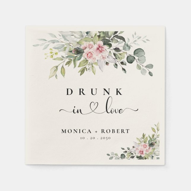 Greenery Pink Rose Wedding Napkins Serviette (Vorderseite)