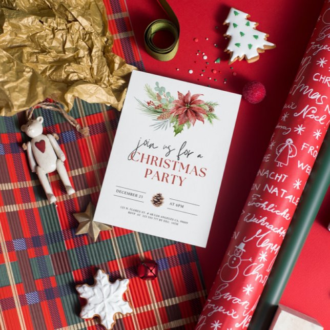 Greenery Poinsettia Weihnachtsfeier Party Einladun Einladung (Von Creator hochgeladen)