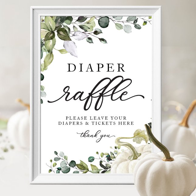 Greenery Pumpkin Baby Duwer Windel Raffle Sign Poster (Von Creator hochgeladen)