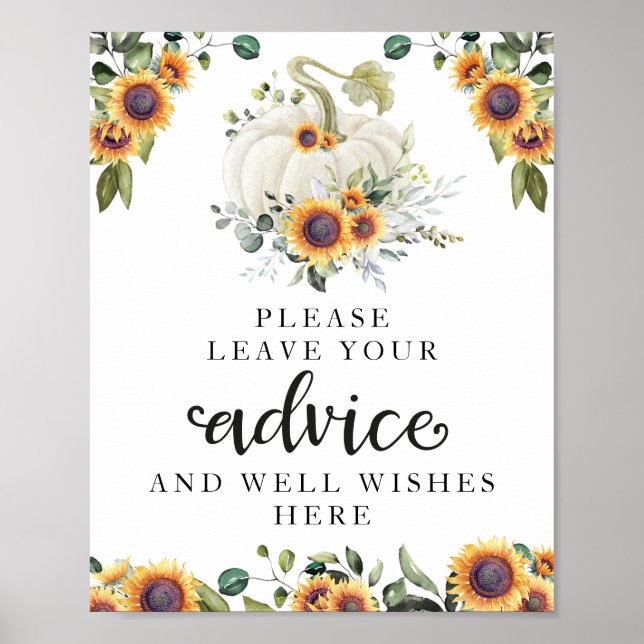 Greenery Pumpkin Baby Shower Advice Schild (Vorne)