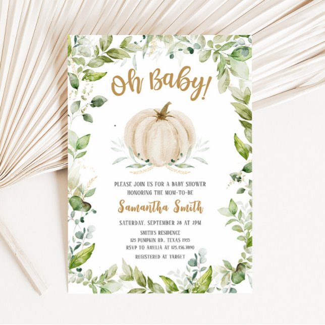 Greenery Pumpkin Baby Shower Einladung (Oh Baby Greenery Baby Shower Invitation)