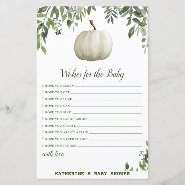 Greenery Pumpkin Baby Shower Game PRINTED (Vorderseite)