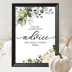 Greenery Pumpkin Brautparty Advice Sign Poster