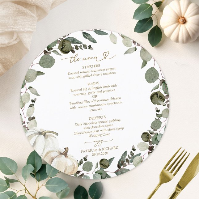 Greenery Pumpkin Circle Wedding Menu Card Einladung (Von Creator hochgeladen)