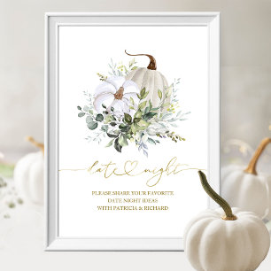 Greenery Pumpkin Fall Date Night Jar Sign Poster