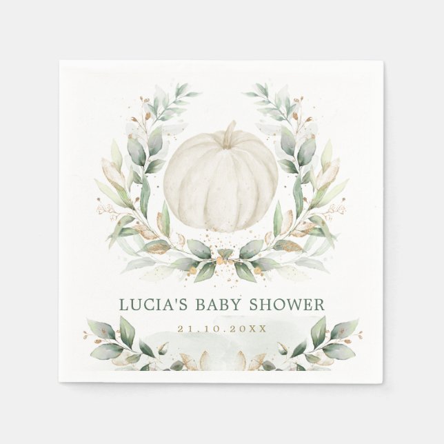 Greenery Pumpkin Herbst Paare Babydusche Serviette (Vorderseite)