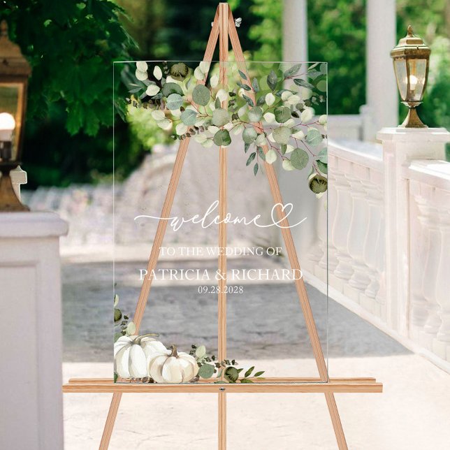 Greenery Pumpkin Hochzeit im Herbst Willkommen Acrylschild (Von Creator hochgeladen)