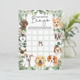 Greenery Puppy Dog Bingo Baby Shower Game Card Einladung