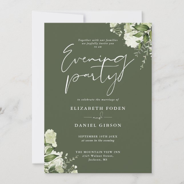 Greenery QR Code Olive Green Wedding Evening Party Einladung (Vorderseite)