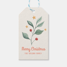Greenery Red Berries Holiday Gift Tags Geschenkanhänger