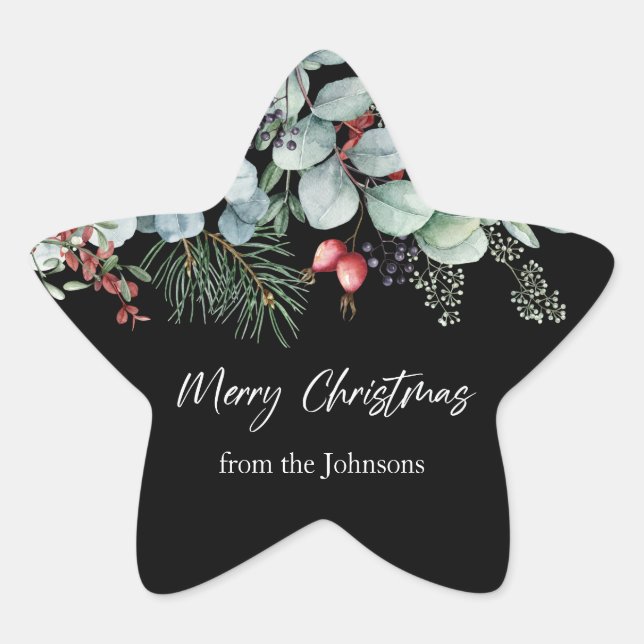Greenery Red Green Black Christmas Sticker (Vorderseite)