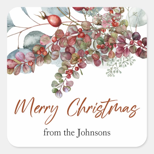 Greenery Red Green Christmas Sticker (Vorderseite)