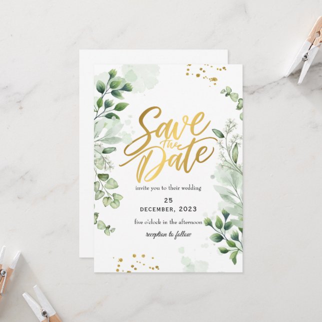 Greenery Romantic Save The Date Invitation Einladung (Vorderseite/Rückseite Beispiel)