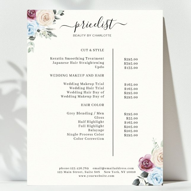 Greenery Rose Salon Price List Poster (Greenery Roses Salon Price List Poster)