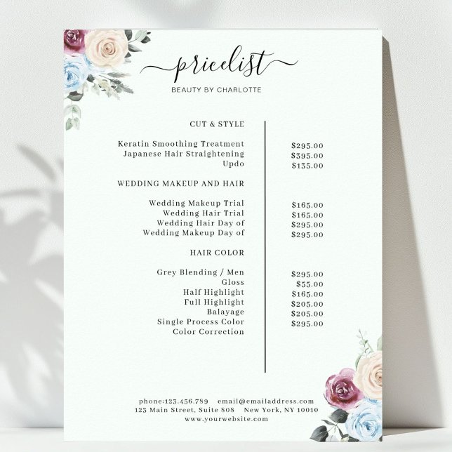 Greenery Rose Salon Price List Poster (Greenery Roses Salon Price List Poster)