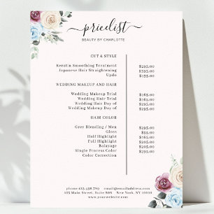 Greenery Rose Salon Price List Poster