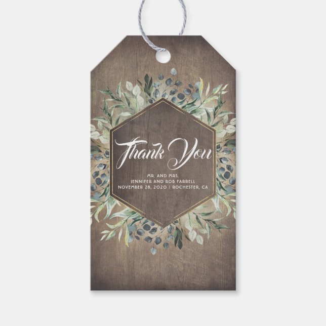 Greenery Rustic Country Vielen Dank Geschenkanhänger (Vorderseite)
