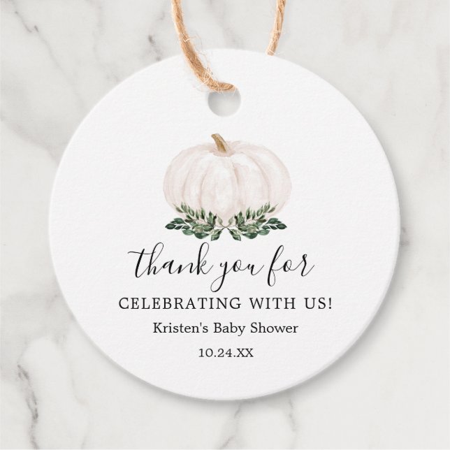 Greenery Rustic Little Pumpkin Baby Shower Geschenkanhänger (Vorderseite)