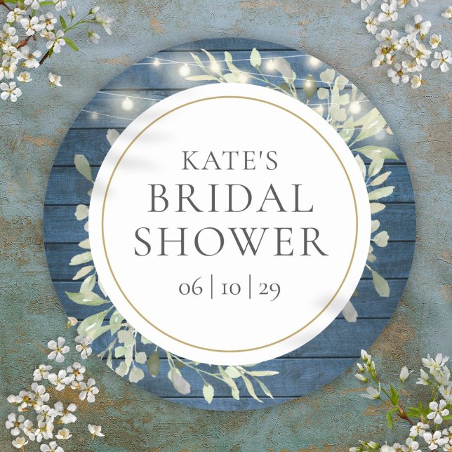 Greenery Rustic String Lights Brautparty Runder Aufkleber (Greenery Rustic String Lights Bridal Shower Classic Round Sticker)