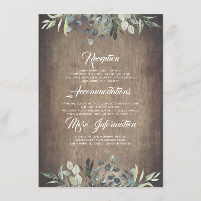 Greenery Rustic Wedding Information Guest Begleitkarte (Vorderseite)