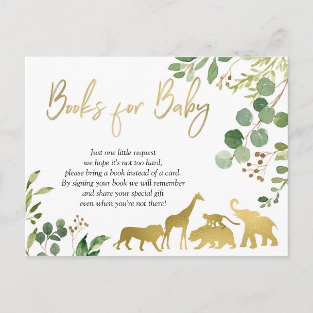 Greenery Safari Animal Baby Shower Books for Baby Einladungspostkarte (Vorderseite)
