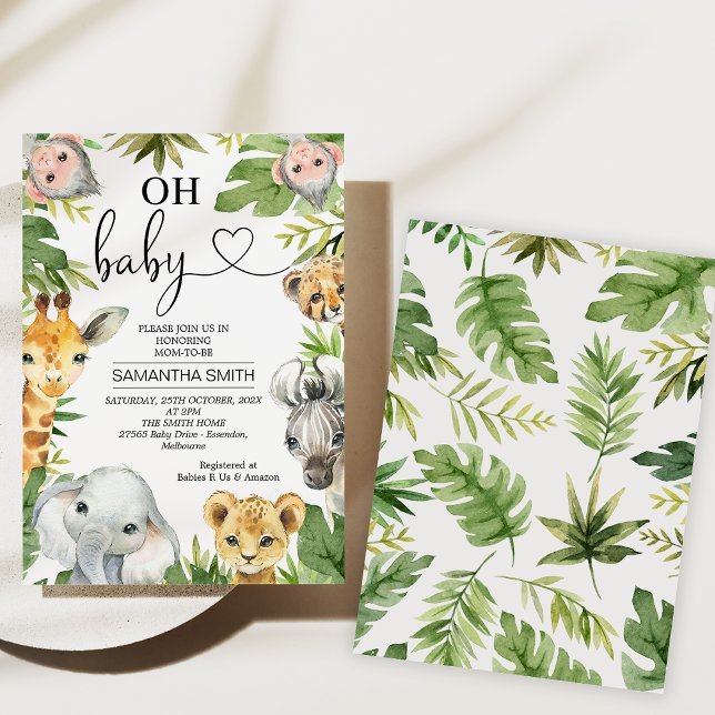 Greenery Safari Animals Baby Shower Einladung (Safari Baby Shower Invitations, Safari Theme, Gender Neutral Safari Animals Baby Shower, Jungle)