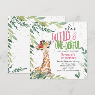 Greenery Safari Giraffe Wild 1 1. Geburtstag Einladung