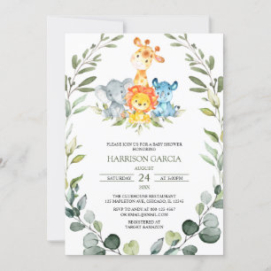 Greenery Safari Jungle Animals Baby Shower Einladung