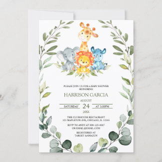 Greenery Safari Jungle Animals Baby Shower Einladung