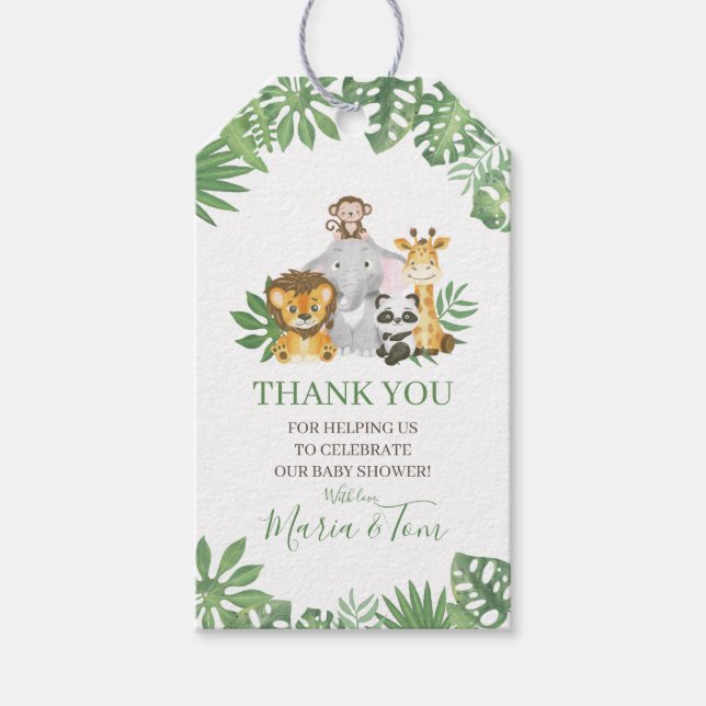 Greenery Safari Jungle Animals Baby Shower Geschenkanhänger (Vorderseite)