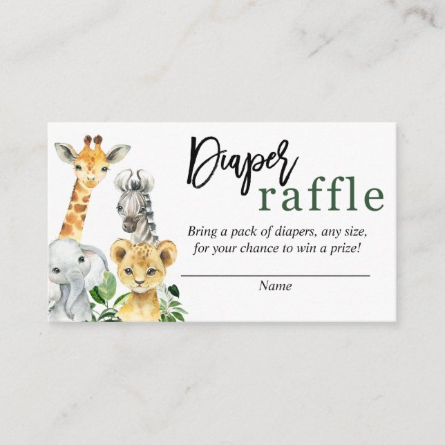 Greenery Safari Jungle Animals Diaper Raffle Card Begleitkarte (Vorderseite)